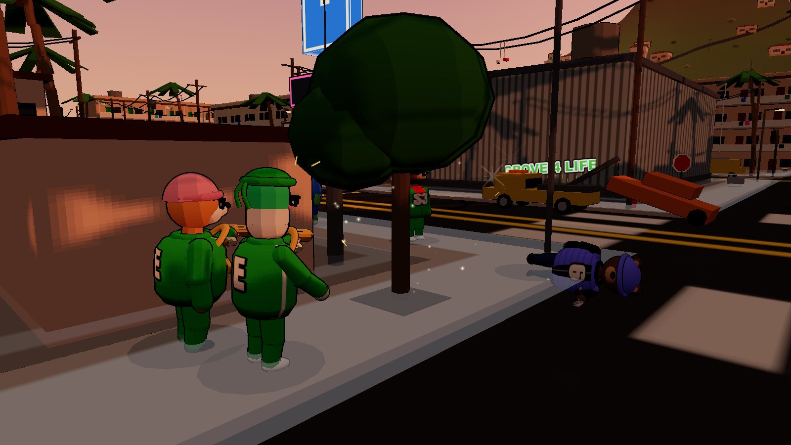 a gang standing over a knocked-out rival